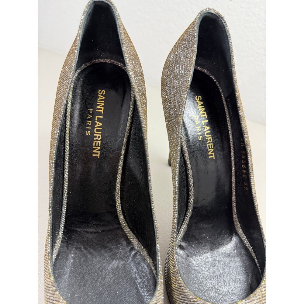 Saint Laurent Paris Metallic Gold Taupe Pointed Toe Stiletto Pumps 39.5 US 9.5 - Picture 9 of 13